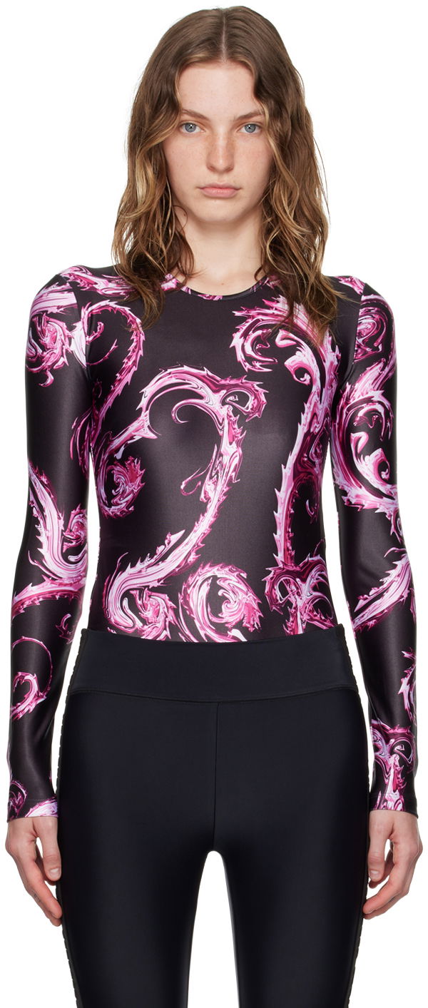 Тениска Versace Black & Pink Chromo Couture Bodysuit Лилаво | E77HAM2A1_EJS360