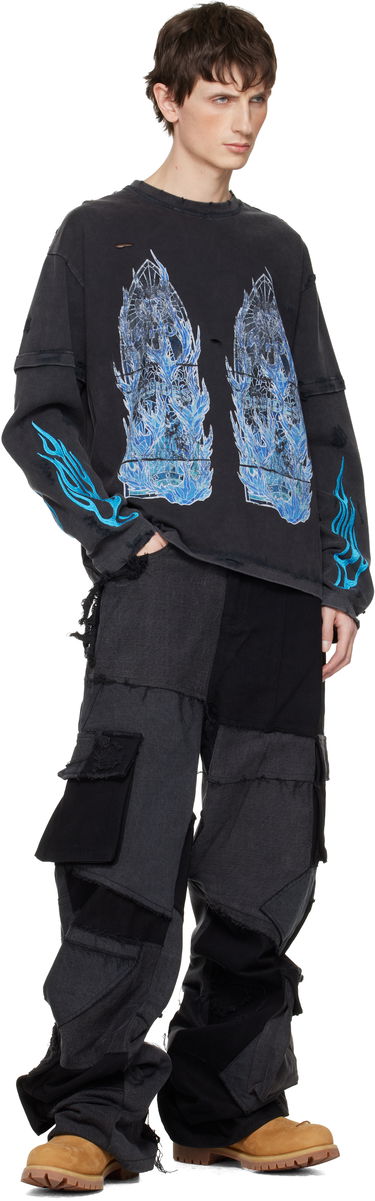 Тениска Who Decides War Who Decides War Distressed Long-Sleeve Flame Glass Double T-shirt Черно | 1110280002FW25, 3