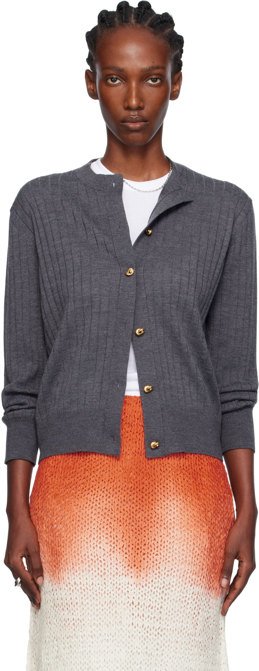 Пуловер Bottega Veneta Bottega Veneta Wool Rib Knit Cardigan Сиво | 835337 V5L70