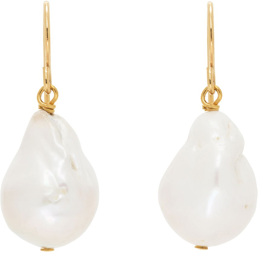 Обеци Jil Sander Pearl Grainy Earrings "Gold & White" Бяло | J11VG0027_J12016, 0