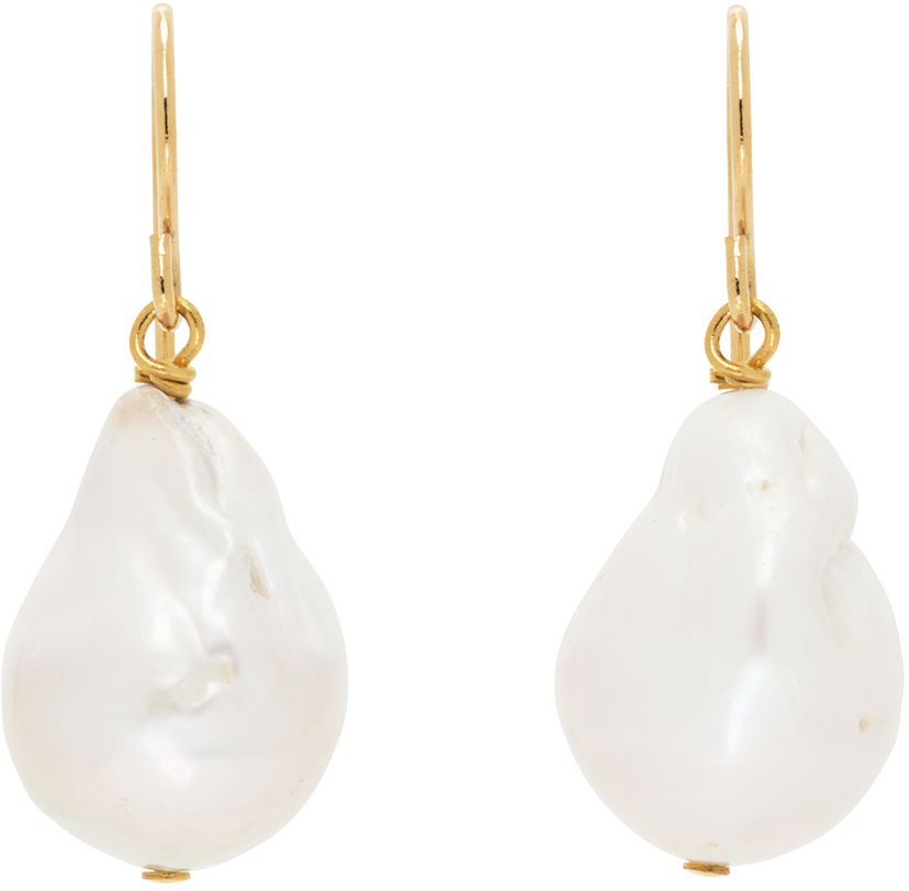 Обеци Jil Sander Pearl Grainy Earrings "Gold & White" Бяло | J11VG0027_J12016