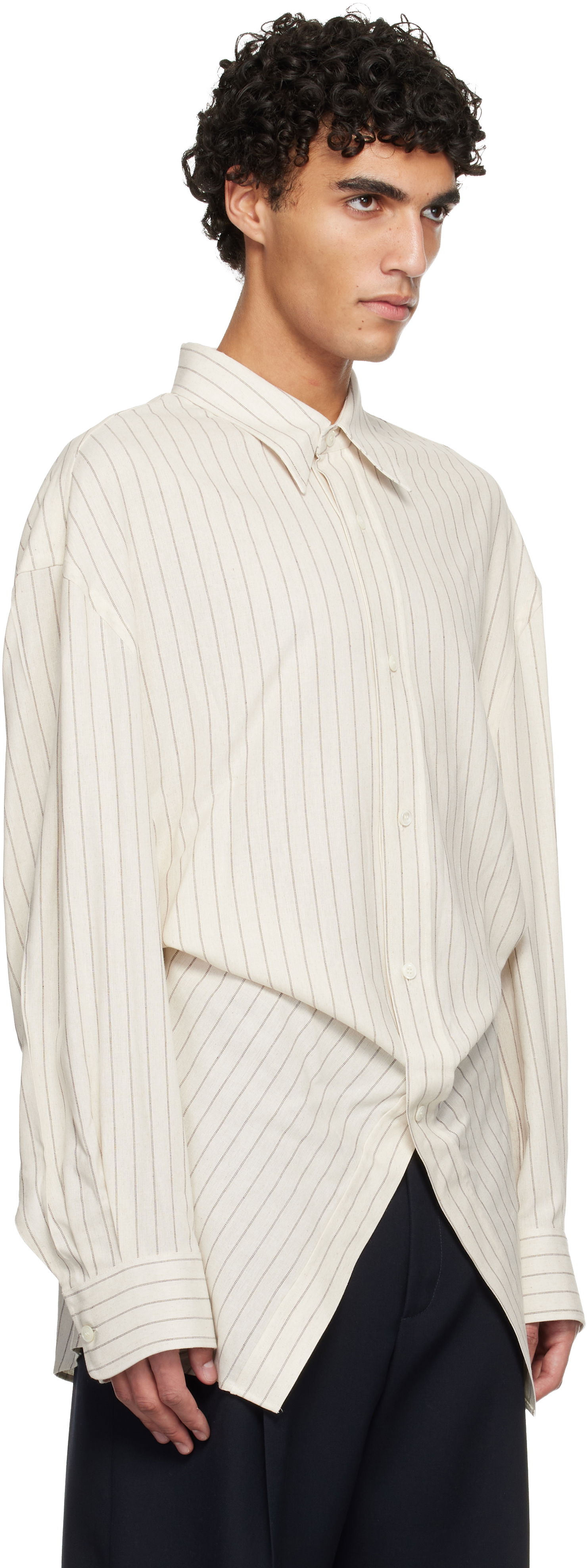 Риза HED MAYNER Hed Mayner Oversized Pin Stripe Twisted Hem Shirt Бежово | HMMC60013AHC265, 1