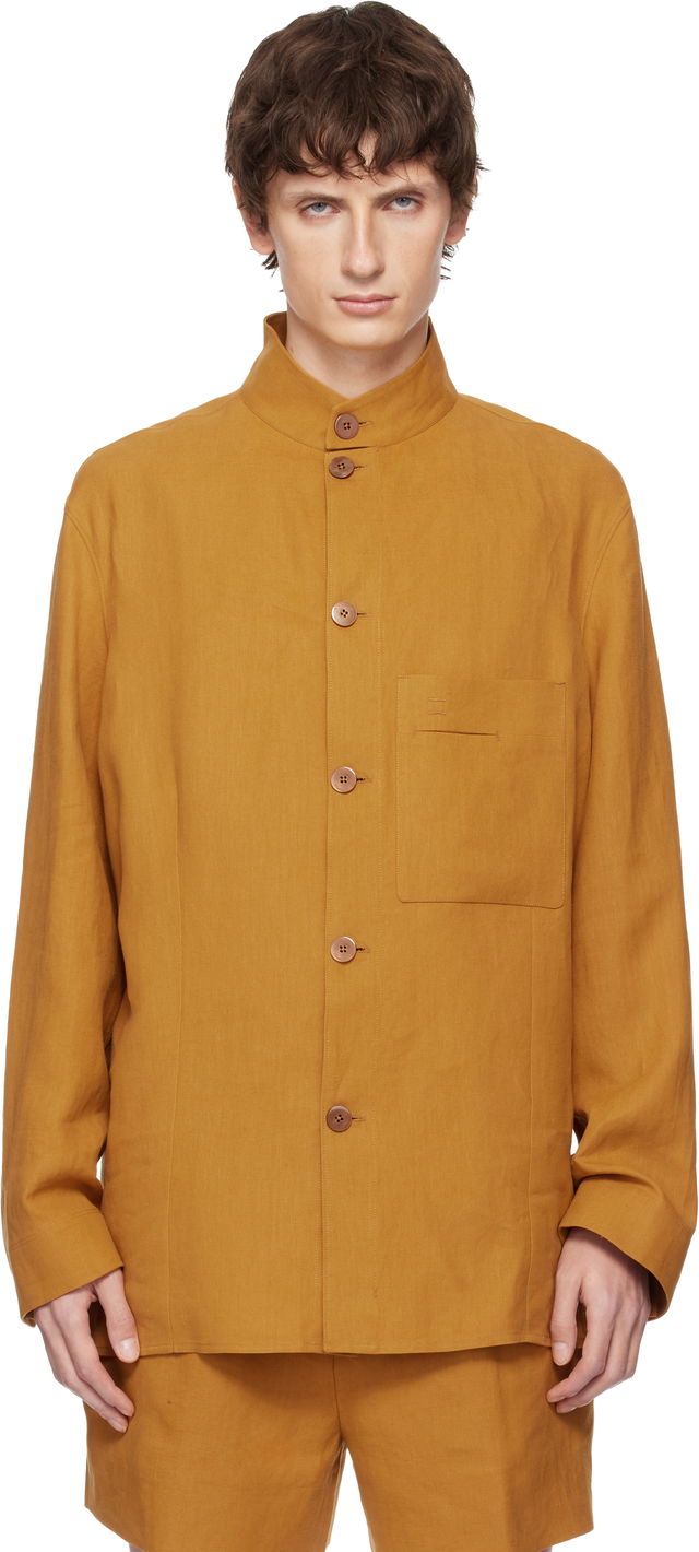 Long Sleeve Standing Collar Button-Up Overshirt
