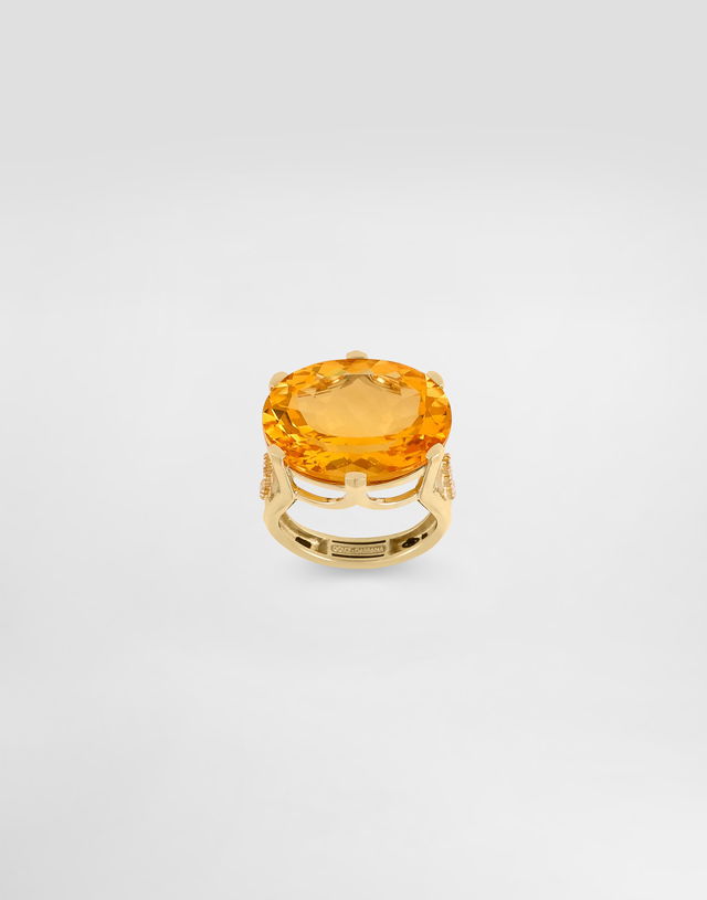 Anna Ring in 18-carat Yellow Gold with Citrine and Diamonds, Size 51