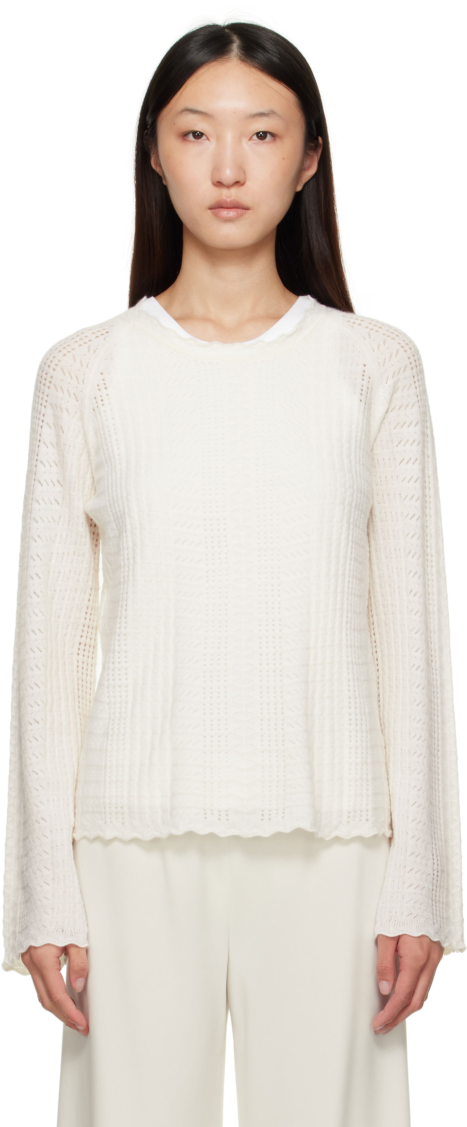 Пуловер Loulou de Saison Loulou de Saison Greta Knit Sweater Бяло | GRETA, 0
