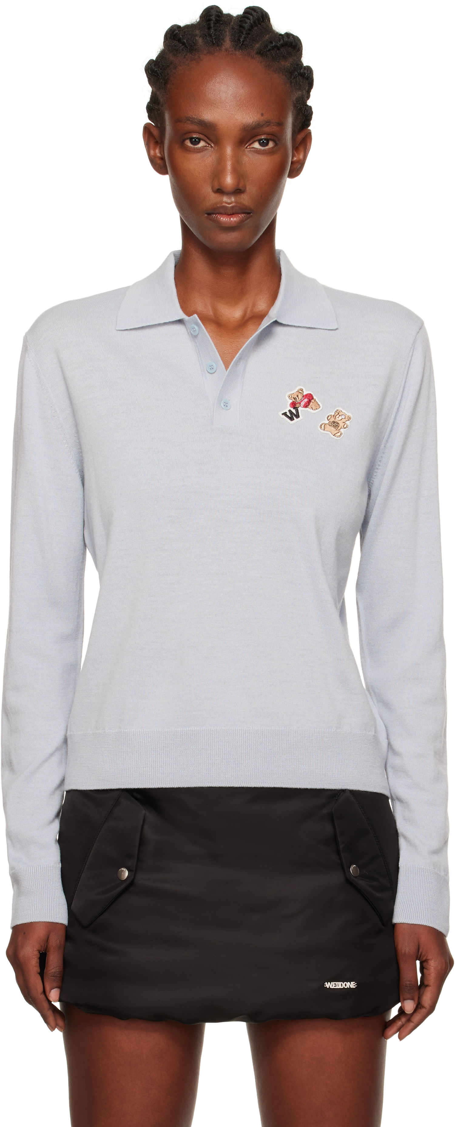 Поло тениска We11done We11done Double Patched Knit Polo Синьо | WD-KT2-25-679-W-GY, 0