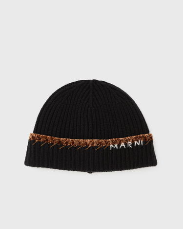 Шапка Marni Marni Ribbed-Knit Beanie with Embroidered Logo Черно | CLZC0177Q0-BIN99, 1