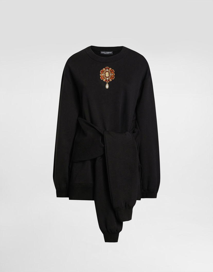 Суитчър Dolce & Gabbana Dolce & Gabbana Cotton Sweatshirt with Jeweled Brooch Черно | F9S81ZHU7DUN0000