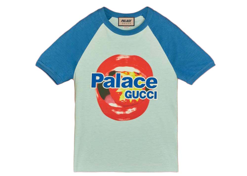 Тениска Palace Gucci x Printed Cotton Jersey T-shirt Light Blue Синьо | 720353 XJE1D 4754, 0