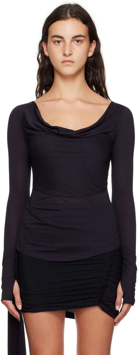 Тениска Helmut Lang Helmut Lang Cowl Neck Long Sleeve T-Shirt Черно | N06HW522, 0