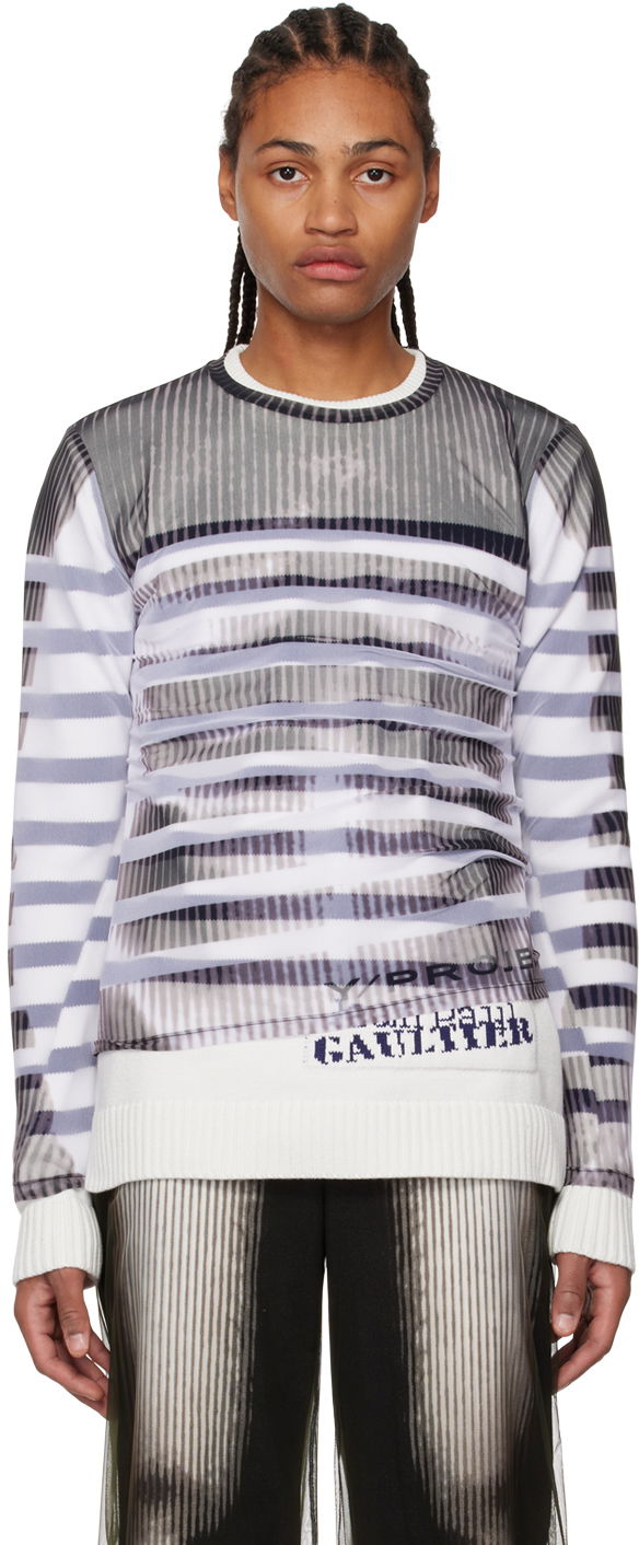 Пуловер Y/PROJECT Striped Knit Sweater Бяло | YPJPGMPULL1-S23, 0