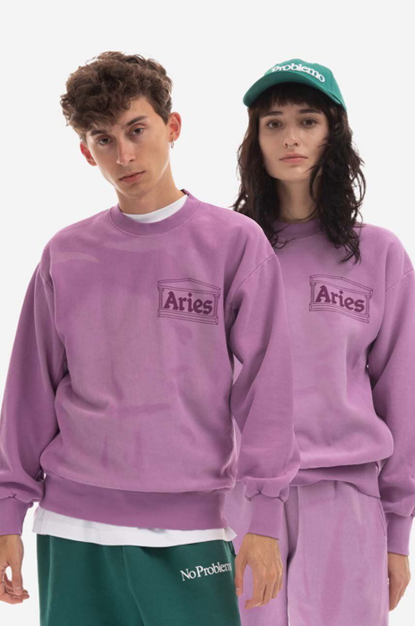 Суитчър Aries Temple Cross Grain Sunbleached Sweatshirt Лилаво | AR22200