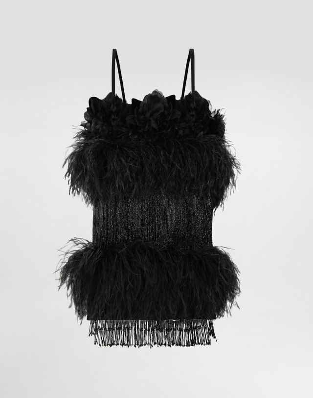 Dolce & Gabbana Feather Embellished Satin Top
