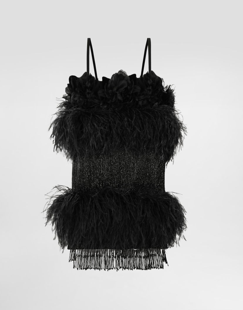 Потник Dolce & Gabbana Dolce & Gabbana Feather Embellished Satin Top Черно | F60FIZGDDI5N0000
