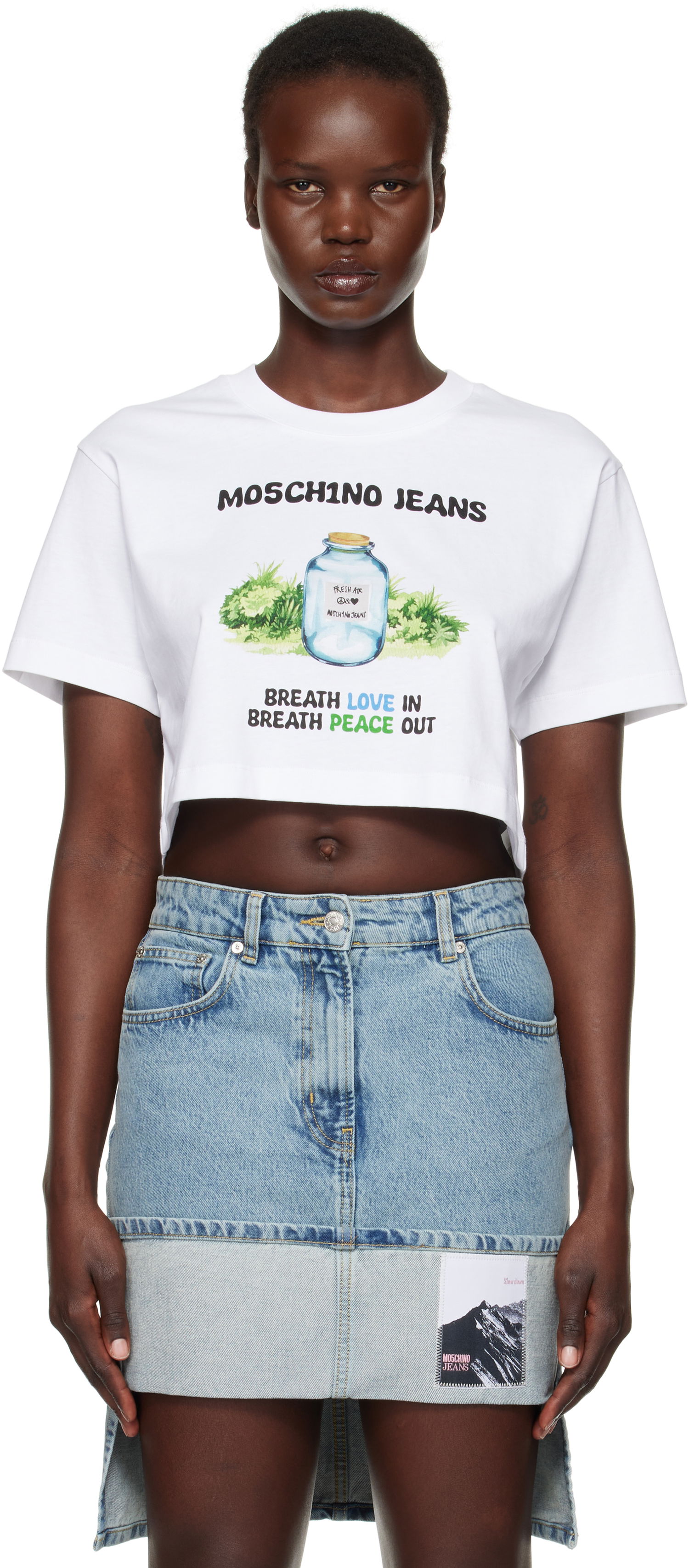 Пола Moschino Moschino Jeans Cotton Jersey Cropped T-Shirt Синьо | 251K10706, 0