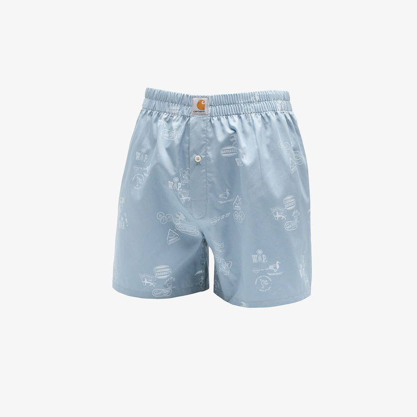 Боксерки Carhartt WIP Cotton Boxer Stamp Print/ Misty Sky Синьо | I032355.2B8XX