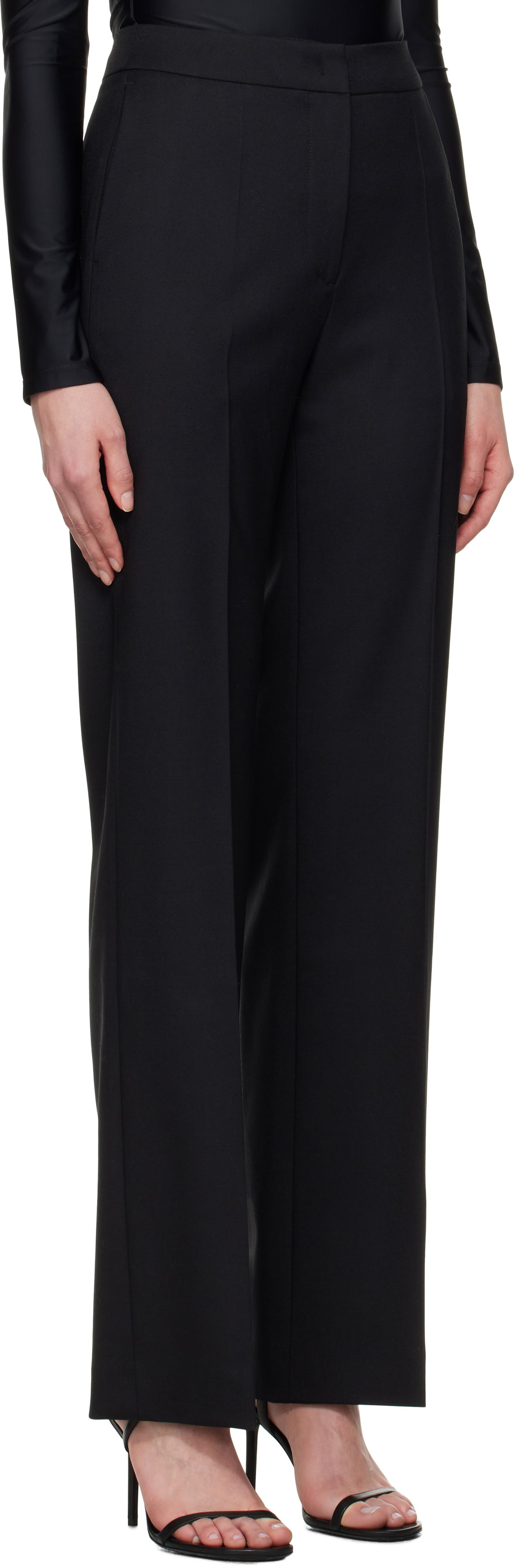 Панталони Marine Serre Marine Serre Virgin Wool Twill Wide Leg Trousers Черно | WPA154A RWOV0001, 1