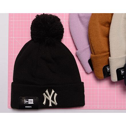 Шапка New Era MLB Womens Metallic Pom Beanie New York Yankees Pastel Purple One Size Розово | 60364280, 1