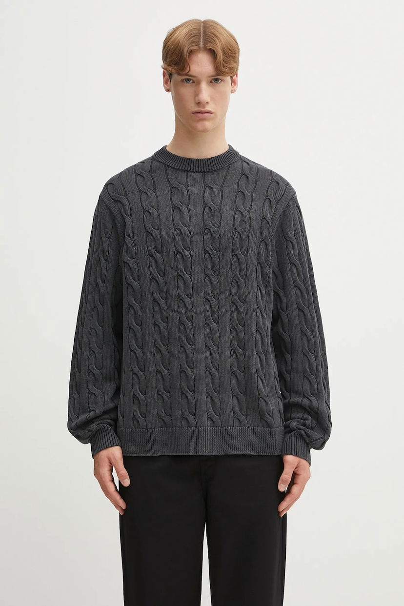 Пуловер Carhartt WIP Carter Cable Knit Cotton Sweater Сиво | I035179.89GD
