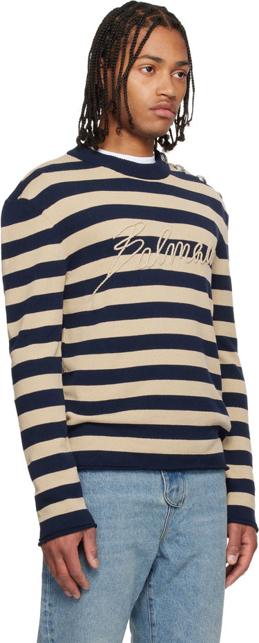 Пуловер Balmain Balmain 'Balmain' Logo Striped Button-Shoulder Sweater Многоцветен | FH1KD165KI82, 1