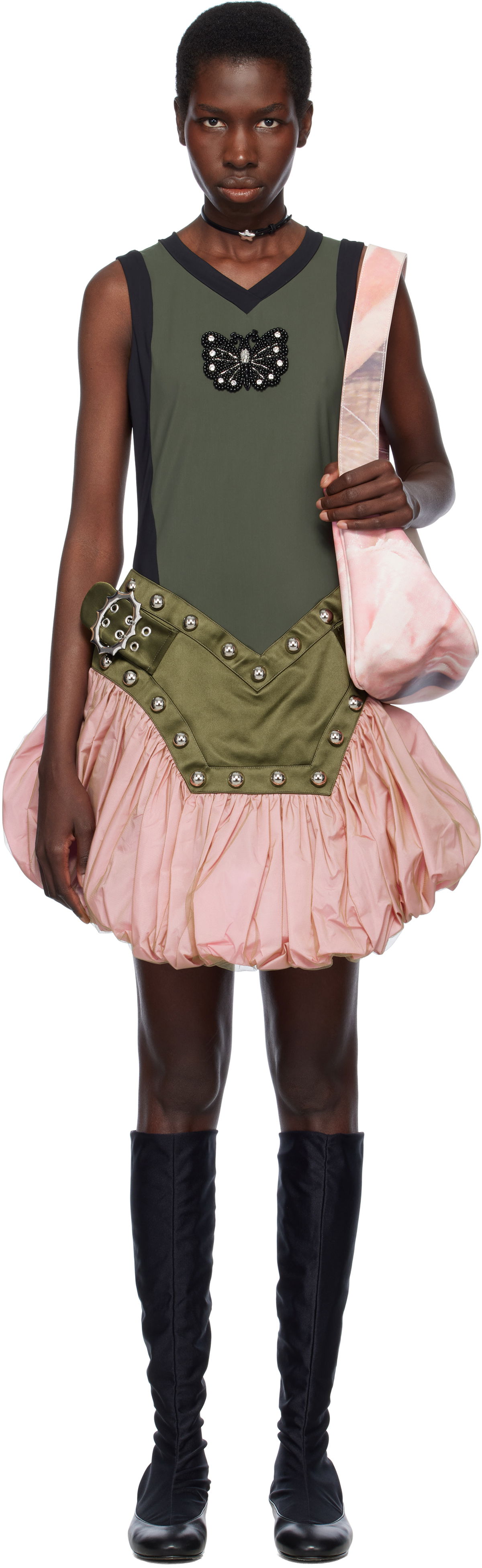 Pокля Chopova Lowena Chopova Lowena Backtuck Mini Dress with Butterfly Appliqué Зелено | 1289, 0