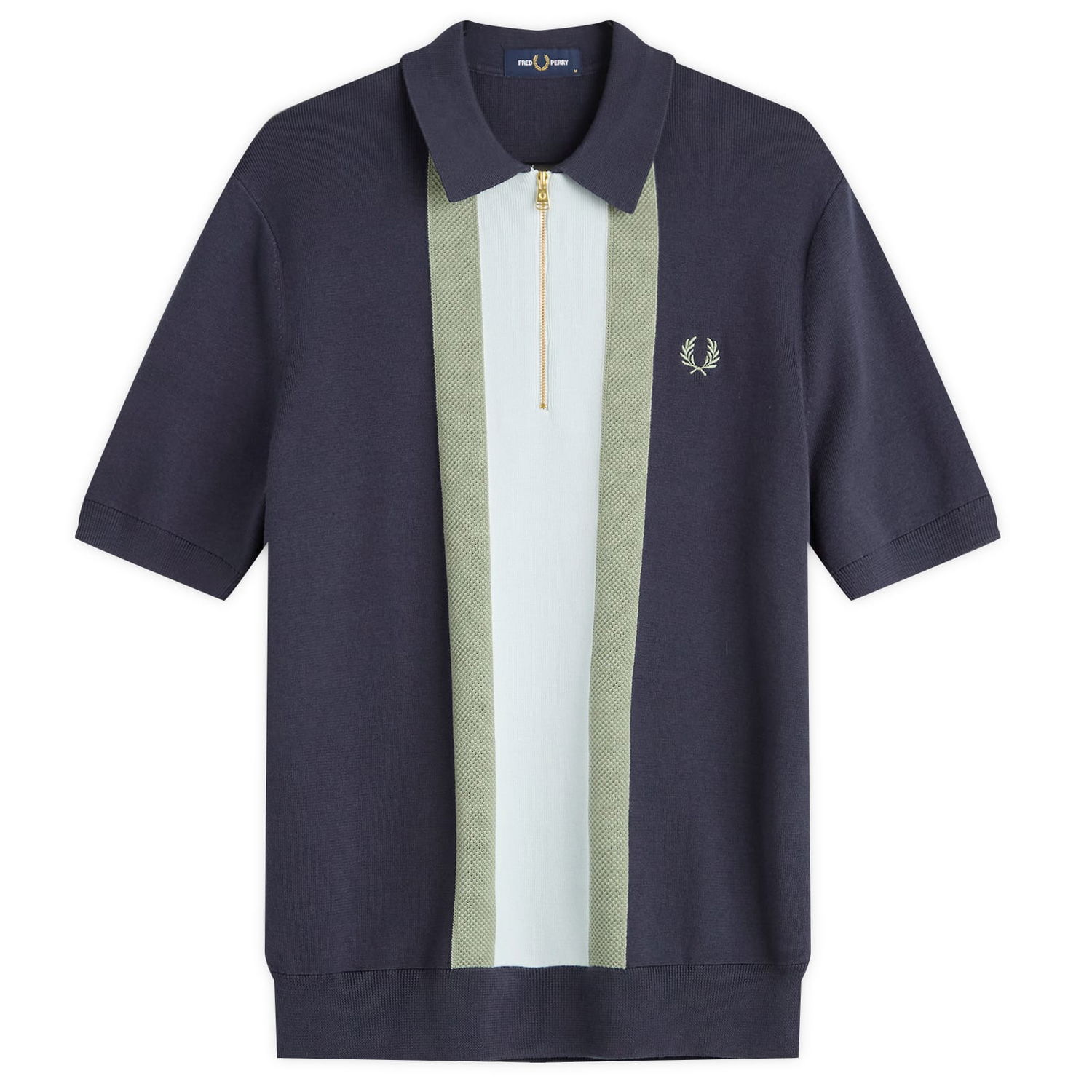 Поло тениска Fred Perry Textured Stripe Knitted Zip Polo Shirt Тъмно синьо | K1342-738, 1