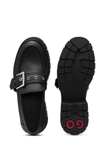 Кецове и обувки BOSS Faux-leather loafers with buckle strap Черно | 50538616, 1