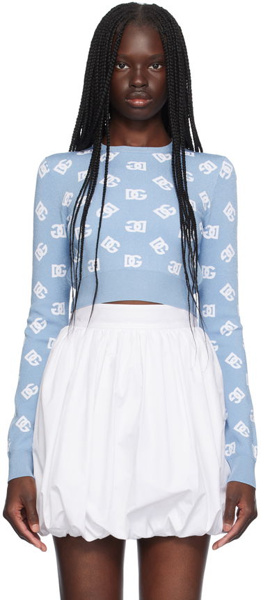 Пуловер Dolce & Gabbana Dolce&Gabbana Cropped Jacquard Logo Sweater Синьо | FXI12T JFMGT, 0