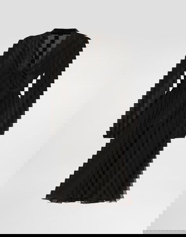 Pокля Dolce & Gabbana Dolce & Gabbana Chiffon Silk V-Neck Tie-Front Ruched Midi Dress Черно | F60GMTFU1ATN0000, 0