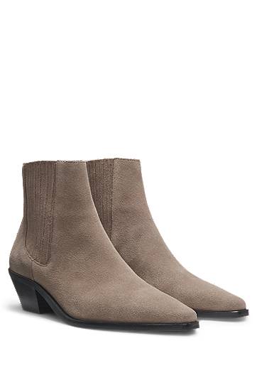 Палта BOSS Suede Ankle Boots with Cuban Heel Сиво | 50548781