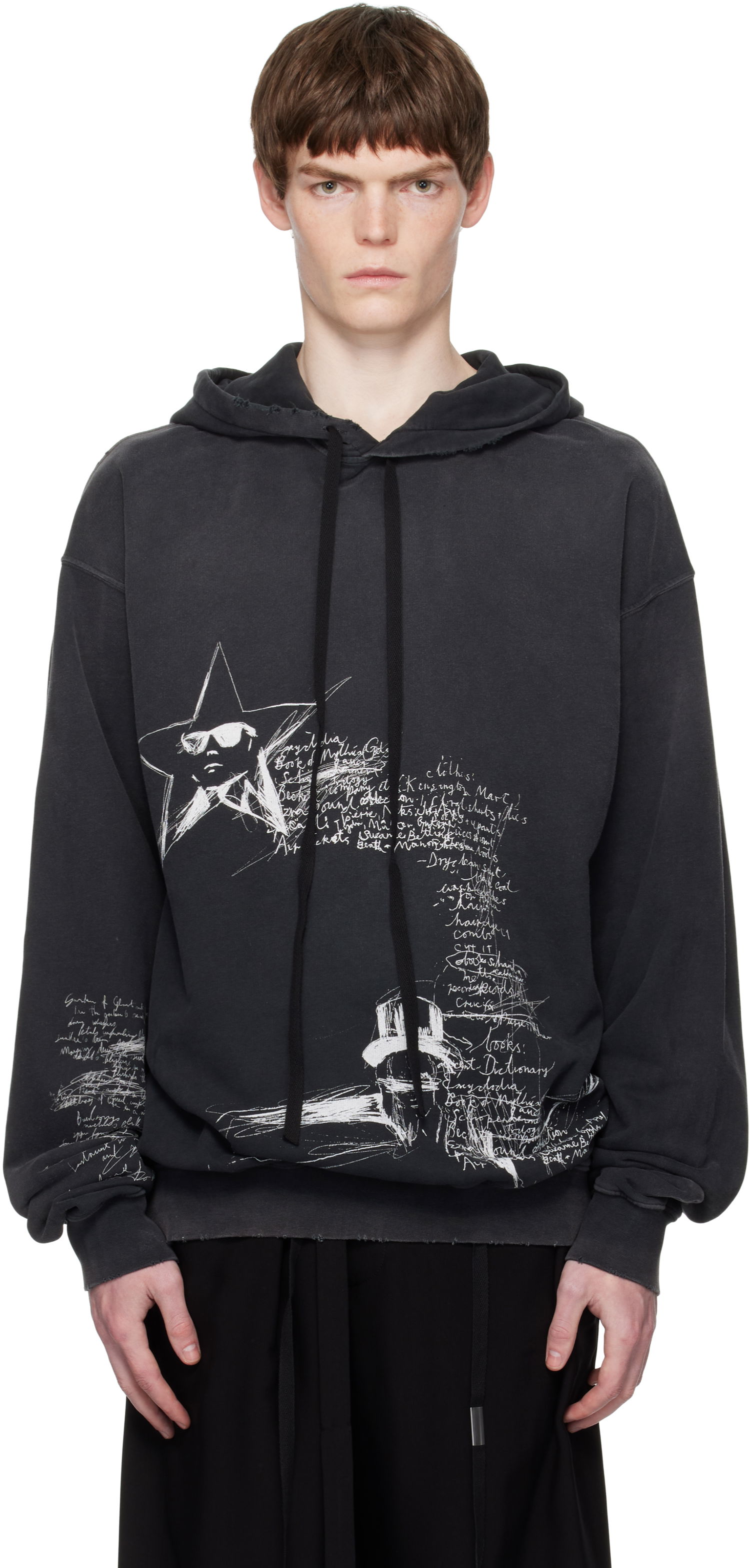 Суитчър Ann Demeulemeester Ann Demeulemeester Olly Sketchbook High-Comfort Hoodie Черно | B0012870-FA639-098, 0