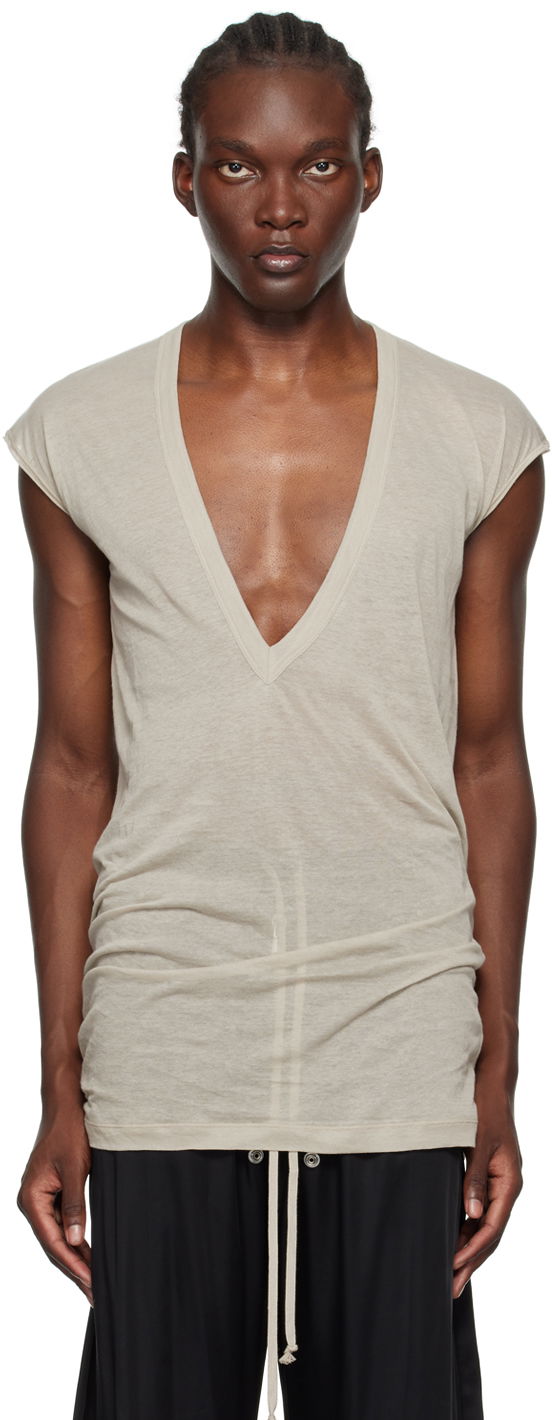 Потник Rick Owens Porterville Dylan Deep V-Neck T-Shirt Бежово | RU02D6157 UC