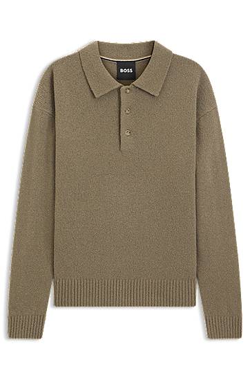 Пуловер BOSS Brushed virgin-wool polo sweater Кафяво | 50549990