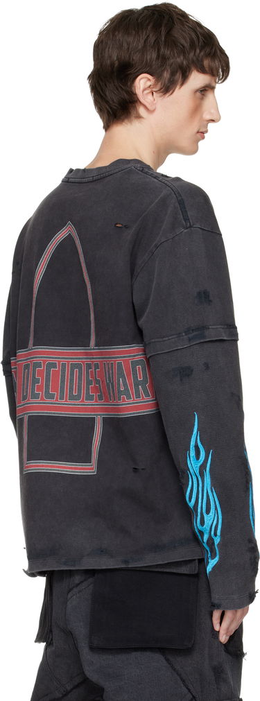 Тениска Who Decides War Who Decides War Distressed Long-Sleeve Flame Glass Double T-shirt Черно | 1110280002FW25, 2