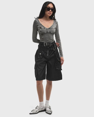 Къси панталони GANNI Double Buckle Nylon Cargo Shorts Черно | W0622-099, 2