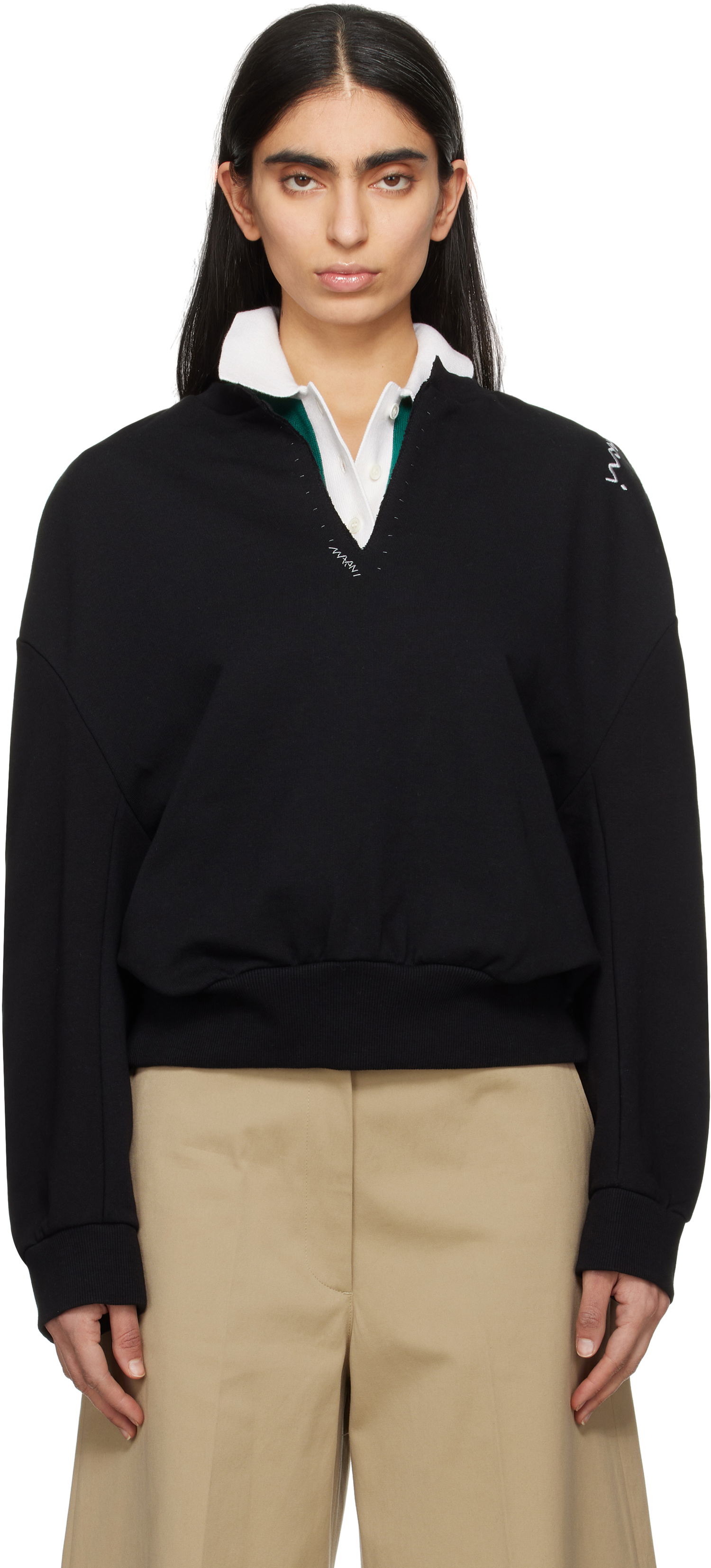 Пуловер Marni Marni Brushed Cotton Rugby Sweatshirt Черно | FLJE0218S1 UTC469, 0