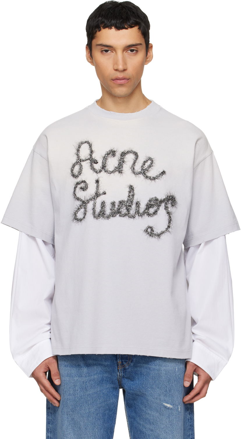 Тениска Acne Studios Layered Logo T-shirt Сиво | CL0422-
