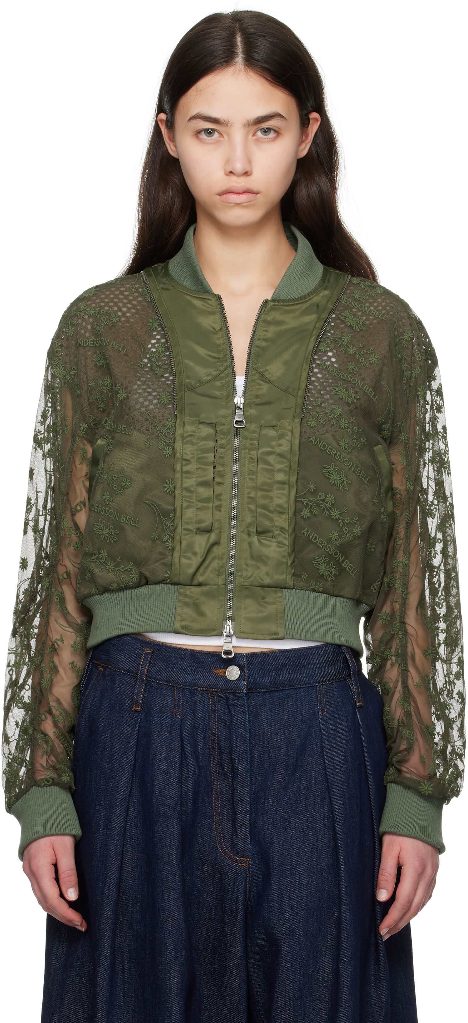 Яке бомбър Andersson Bell Andersson Bell Layered Logo Lace Short Bomber Jacket Зелено | awa703w, 0