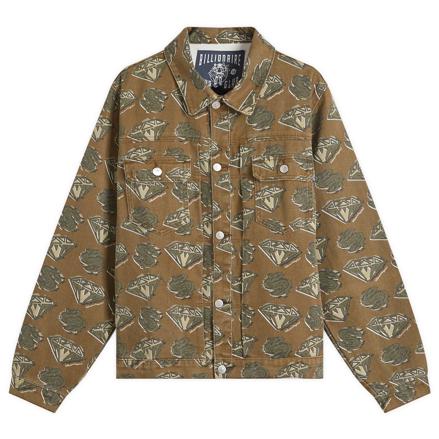 Яке BILLIONAIRE BOYS CLUB Billionaire Boys Club Diamonds & Dollars AOP Denim Jacket, Size Medium Кафяво | B24304-GRN, 0