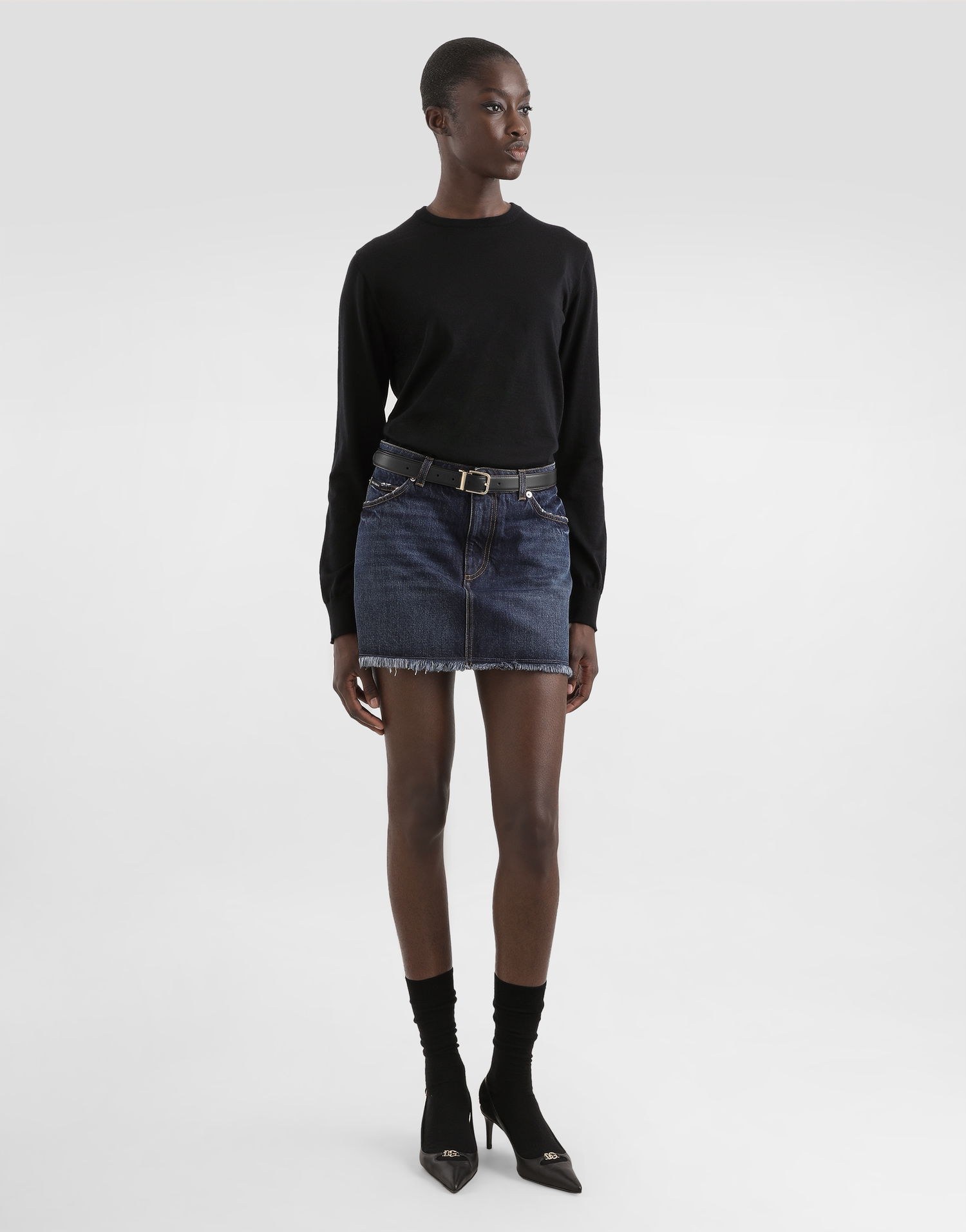 Пола Dolce & Gabbana Dolce & Gabbana Frayed Hem Denim Miniskirt Синьо | F4C2TDG8NQ1S9001, 1