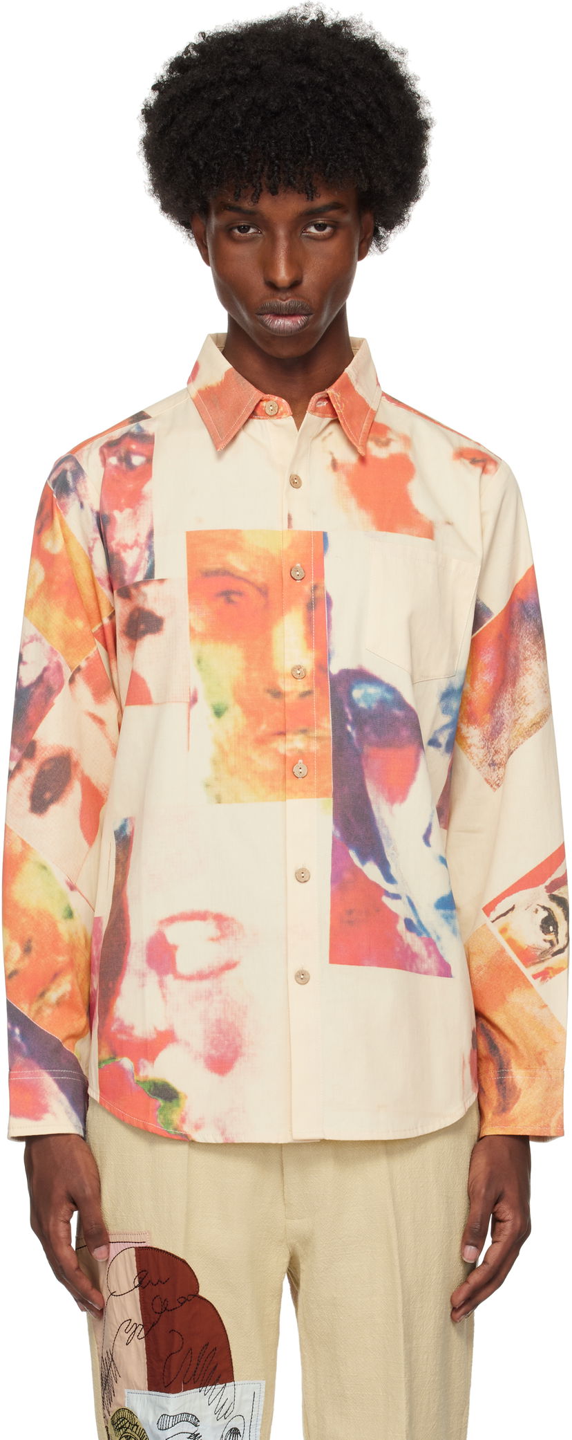 Риза KidSuper Collage Faces Button Up Shirt Бежово | AW24-LTP-04