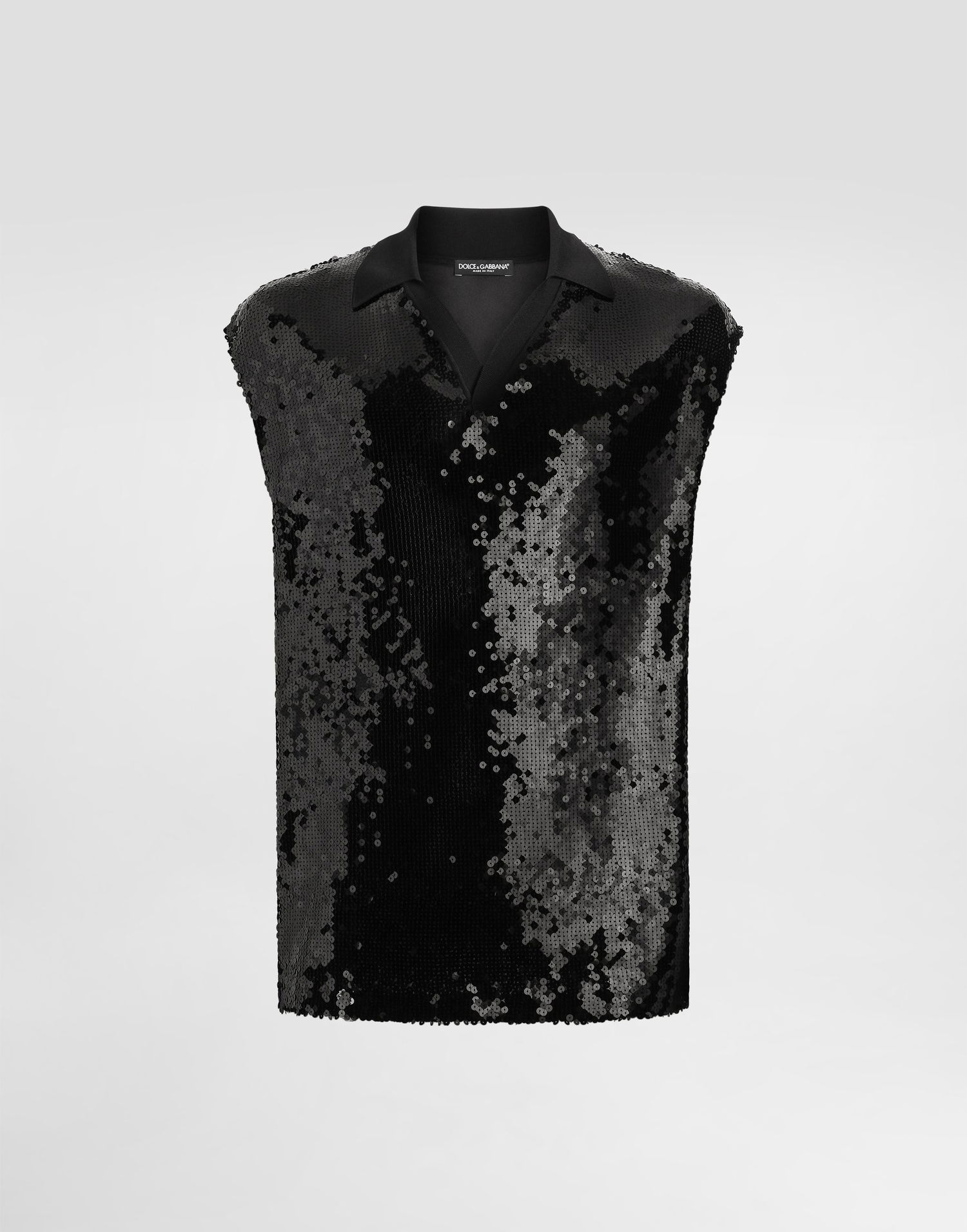 Поло тениска Dolce & Gabbana Dolce & Gabbana Men's Sequined Sleeveless Polo Черно | G8ST8TFLSEPN0000, 0