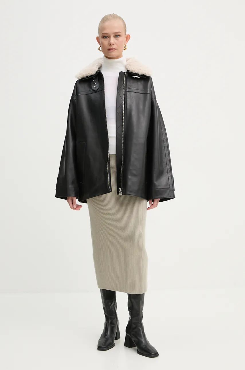 Яке STAND STUDIO Stand Studio Emelia Oversized Faux Leather Jacket with Faux Shearling Collar Черно | 62271.7540, 1