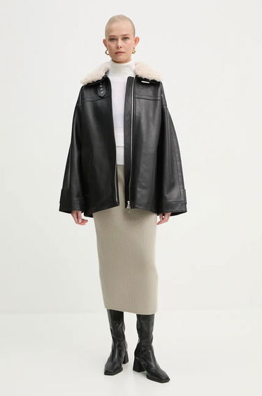 Яке STAND STUDIO Stand Studio Emelia Oversized Faux Leather Jacket with Faux Shearling Collar Черно | 62271.7540, 1
