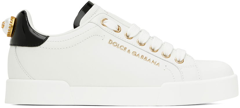 Кецове и обувки Dolce & Gabbana White & Gold Portofino Sneakers Бяло | CK1602 AH506