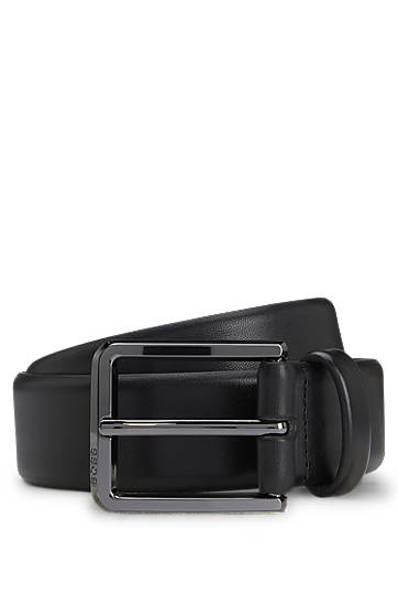 Колани BOSS Italian-leather belt with polished gunmetal buckle Черно | 50537174
