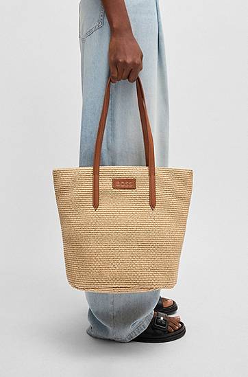 Голяма пазарска чанта BOSS BOSS Raffia Tote Bag with Detachable Pouch Бежово | 50542053, 1