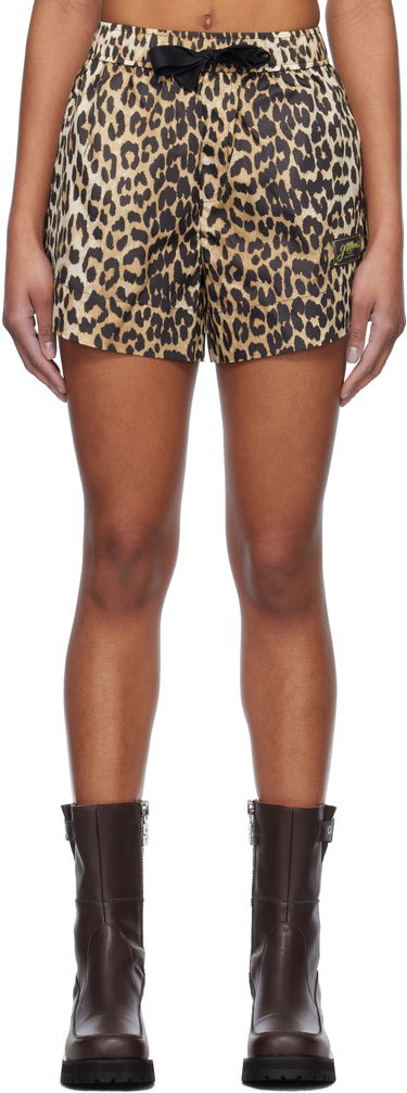 Къси панталони GANNI GANNI Duchesse Nylon Leopard Print Shorts Кафяво | W0486, 0
