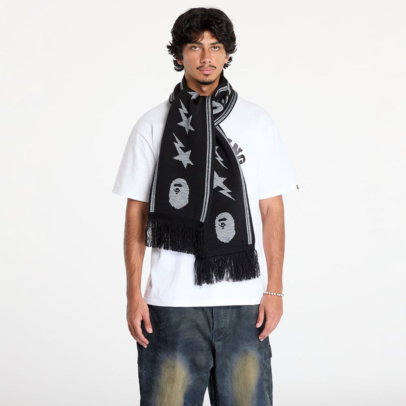 Шал BAPE Jacquard Bape Logo Long Scarf Черно | 001GDK801011M BLK