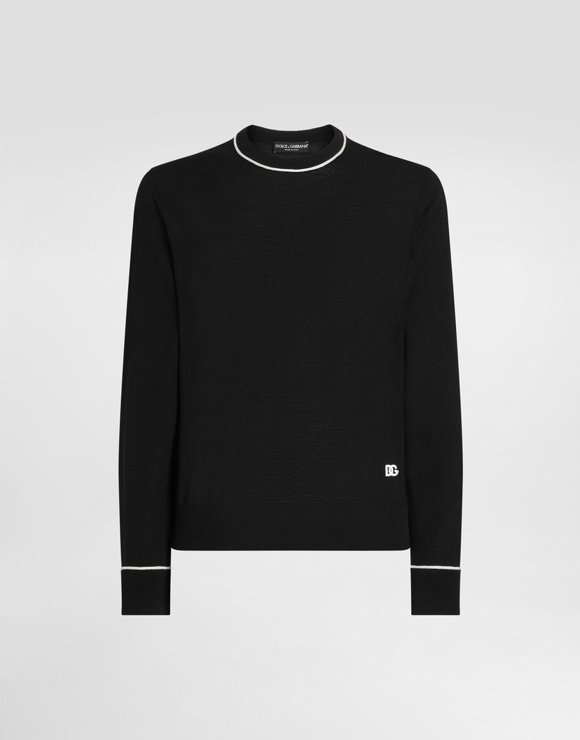 Пуловер Dolce & Gabbana Dolce & Gabbana Wool Pullover with Contrasting Trim Черно | GXX02ZJDVBSN0000